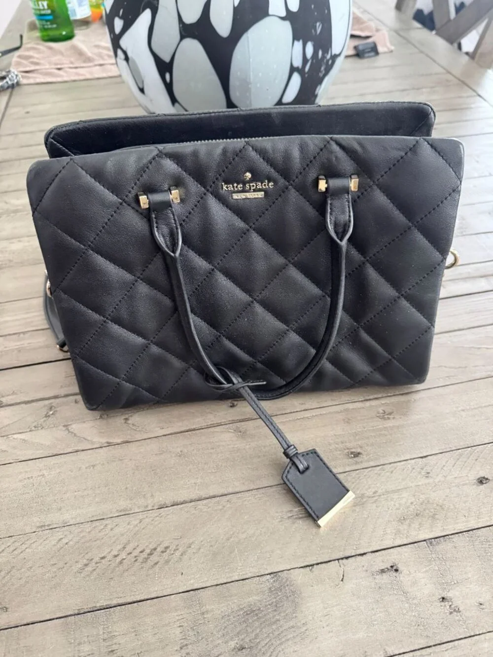 KATE SPADE emerson place olivera quilted leather satchel bag black